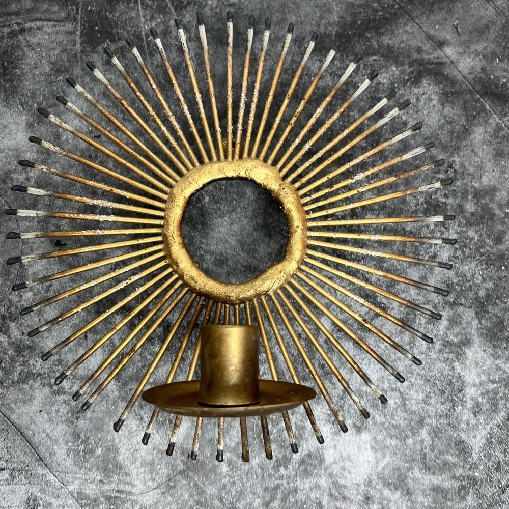 Vintage Gold Toned Metal Starburst Wall Sconce Candle Holder | Whimsi Cottage